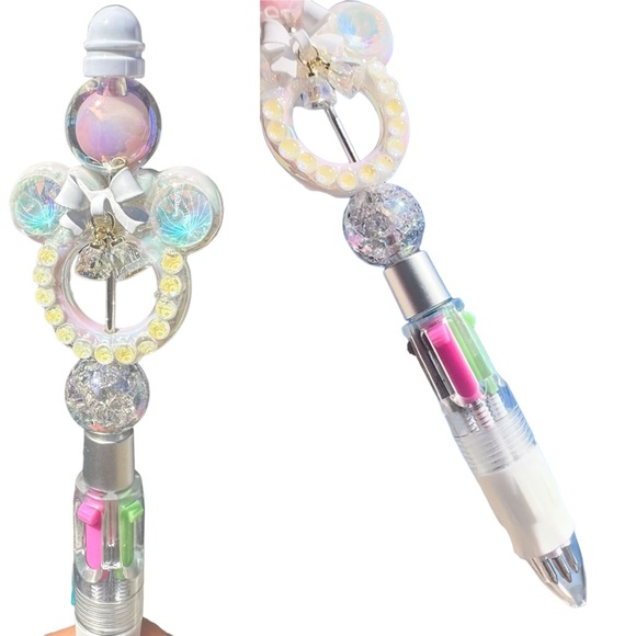 White Wedding Bells Mouse Multiple 4 Ink Crackle Beaded Iridescent Pen - Picture 1 of 8